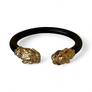 Black and Gold Bracelet with Lion Heads Adjustable
